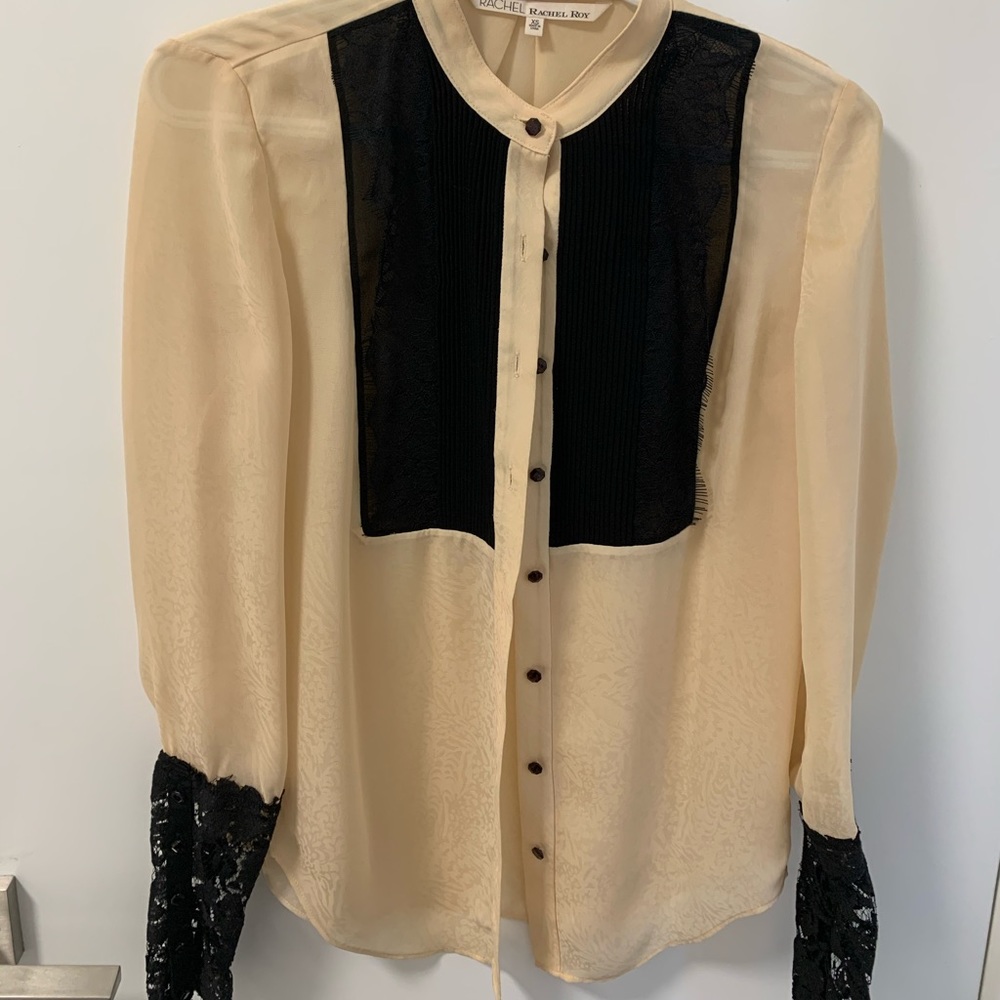 Rachel Roy blouse with lace sleeves